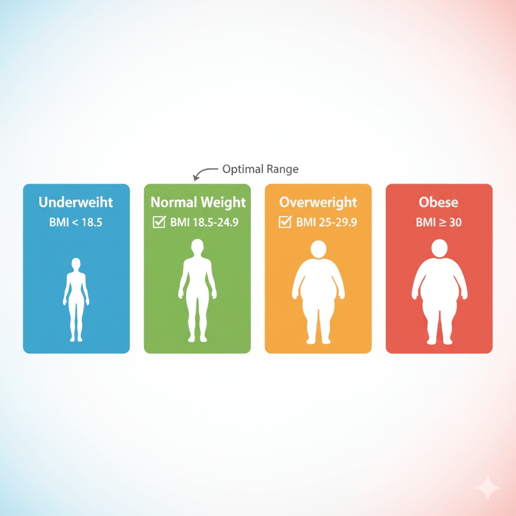 healthy BMI range chart showing normal BMI categories underweight normal overweight obese