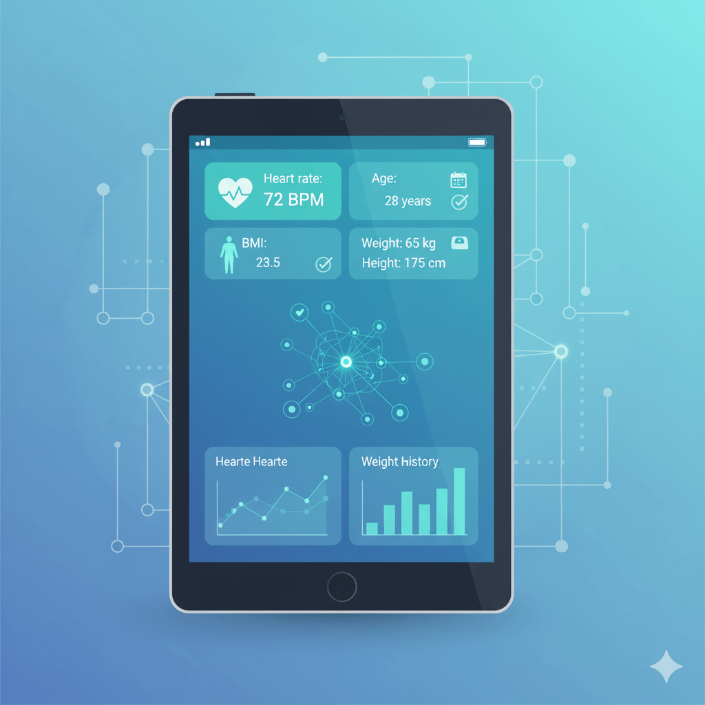 health metrics dashboard displaying BMI calculator results age calculator tracking data
