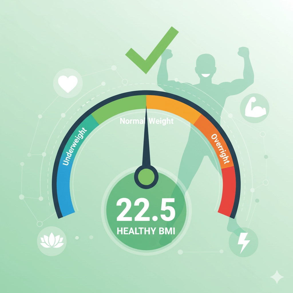 healthy BMI result display normal weight range achievement checkmark success indicator